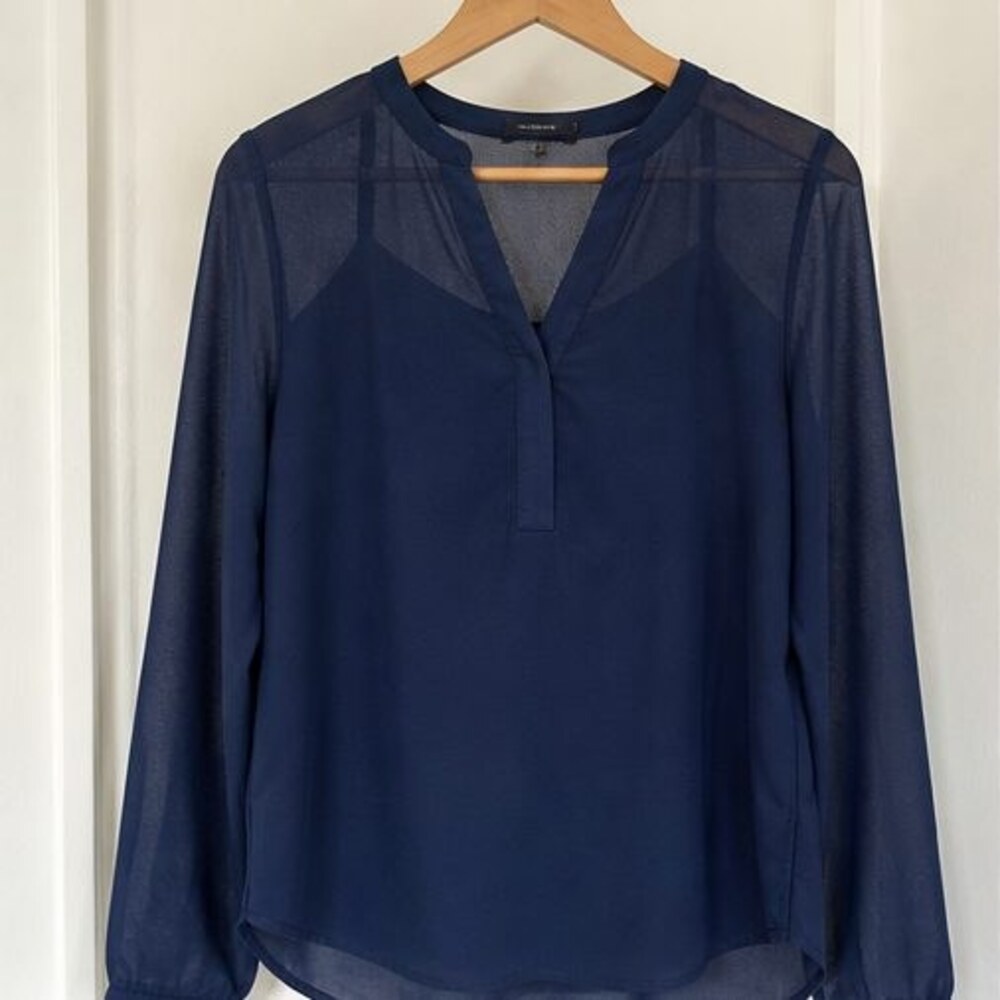 Navy Tie Neck Blouse